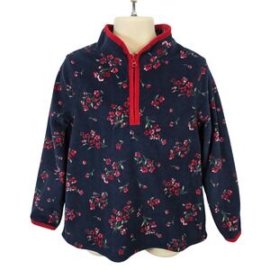 OshKosh B'gosh Toddler Girls 5t Fleece Pullover Navy Floral Print Red Trim /B29